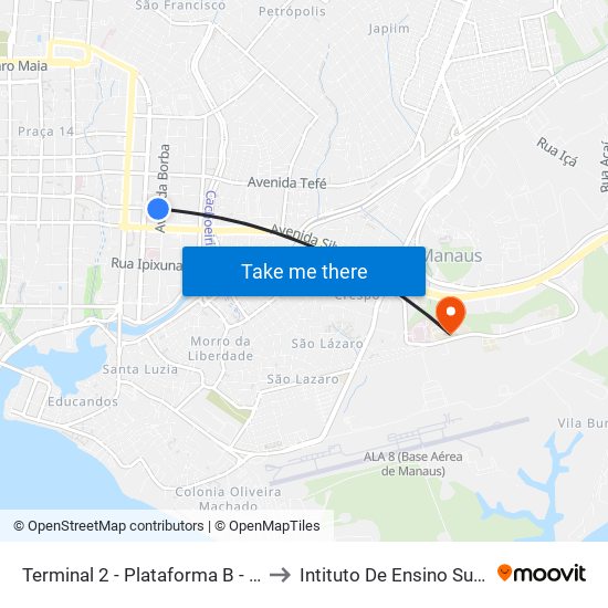 Terminal 2 - Plataforma B - ➐ Sentido Bairro to Intituto De Ensino Superior Fucapi map