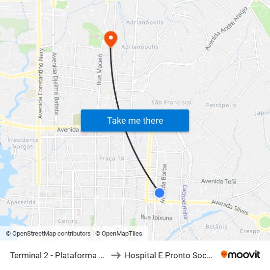 Terminal 2 - Plataforma B - ➑ Sentido Bairro to Hospital E Pronto Socorro 28 De Agosto map