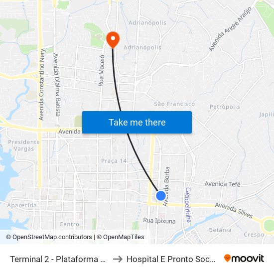 Terminal 2 - Plataforma B - ➒ Sentido Bairro to Hospital E Pronto Socorro 28 De Agosto map