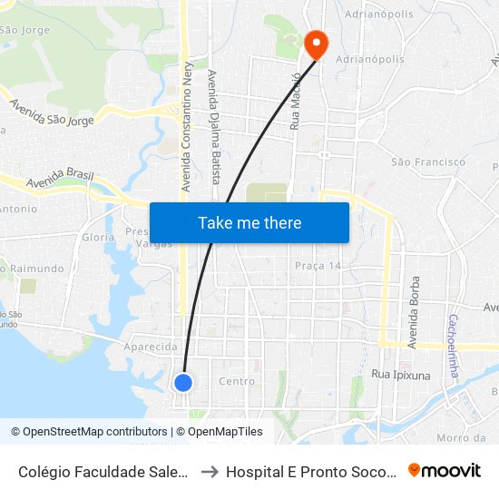 Colégio Faculdade Salesiano Dom Bosco to Hospital E Pronto Socorro 28 De Agosto map