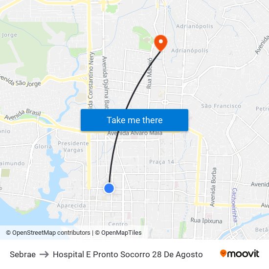 Sebrae to Hospital E Pronto Socorro 28 De Agosto map