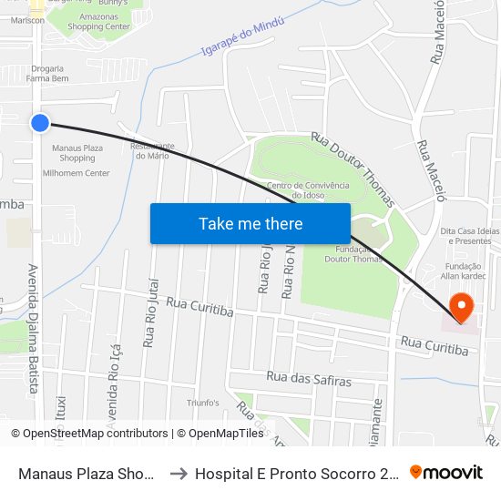 Manaus Plaza Shopping C/B to Hospital E Pronto Socorro 28 De Agosto map