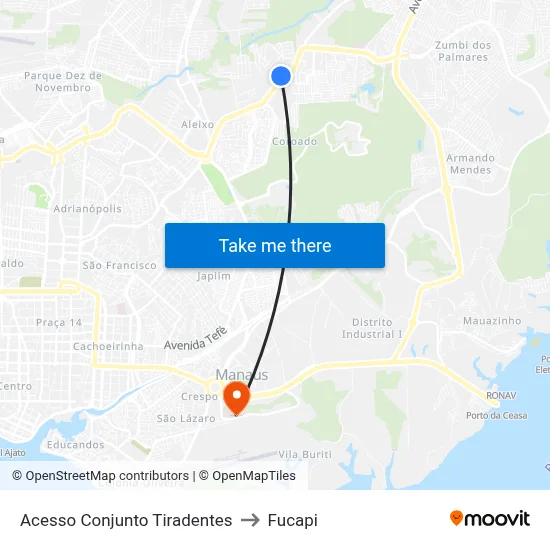 Acesso Conjunto Tiradentes to Fucapi map