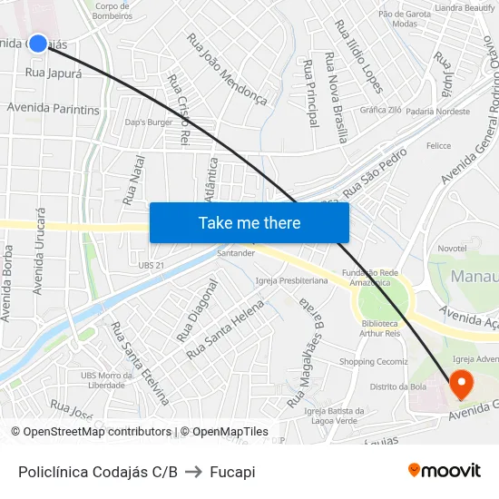 Policlínica Codajás C/B to Fucapi map