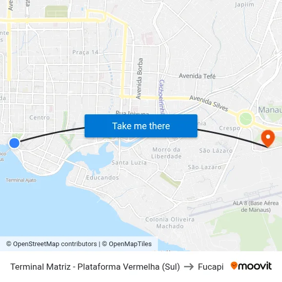 Terminal Matriz - Plataforma Vermelha (Sul) to Fucapi map