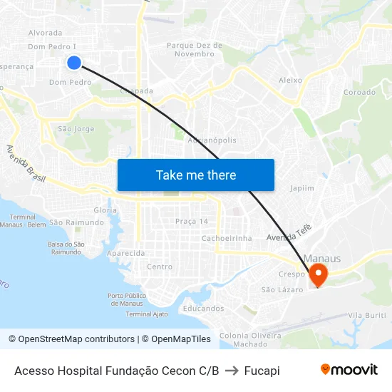 Acesso Hospital Fundação Cecon C/B to Fucapi map