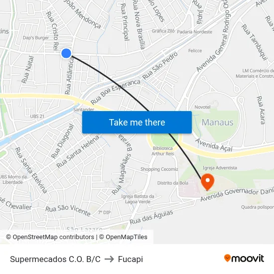 Supermecados C.O. B/C to Fucapi map