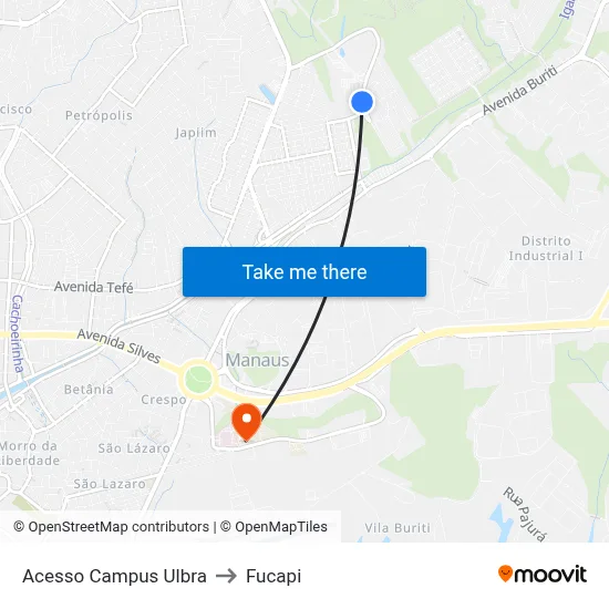 Acesso Campus Ulbra to Fucapi map