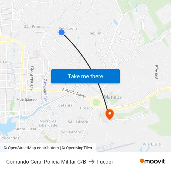 Comando Geral Polícia Militar C/B to Fucapi map