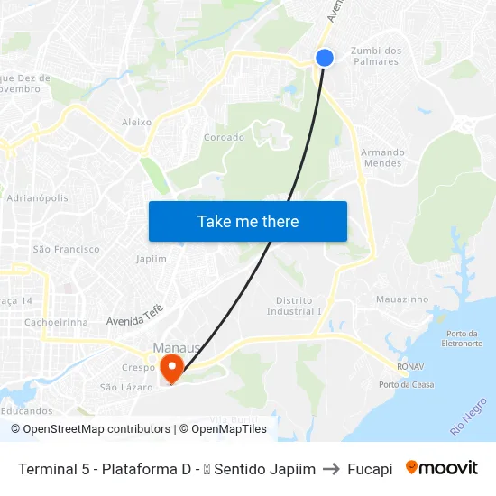 Terminal 5 - Plataforma D - ⓰ Sentido Japiim to Fucapi map