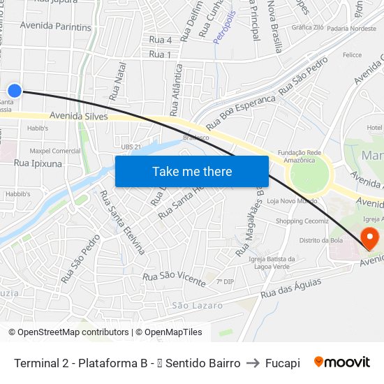 Terminal 2 - Plataforma B - ➐ Sentido Bairro to Fucapi map