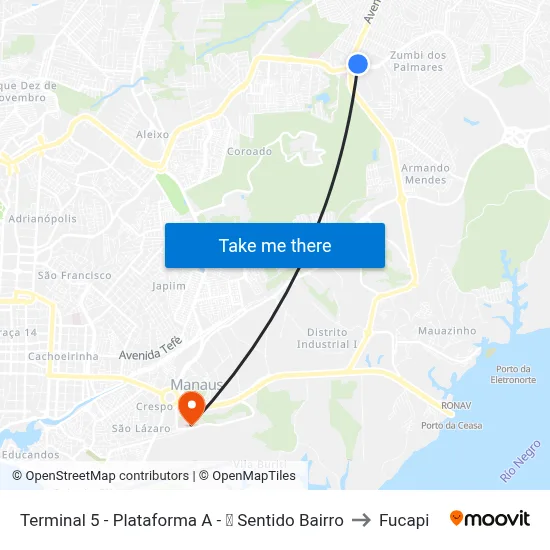 Terminal 5 - Plataforma A - ➌ Sentido Bairro to Fucapi map