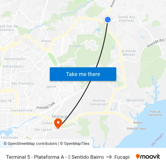 Terminal 5 - Plataforma A - ➍ Sentido Bairro to Fucapi map