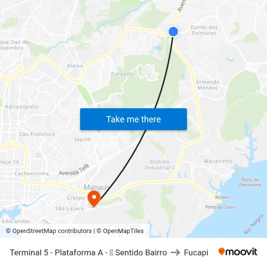 Terminal 5 - Plataforma A - ➎ Sentido Bairro to Fucapi map