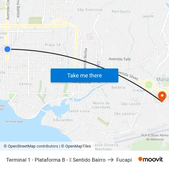 Terminal 1 - Plataforma B - ⓭ Sentido Bairro to Fucapi map