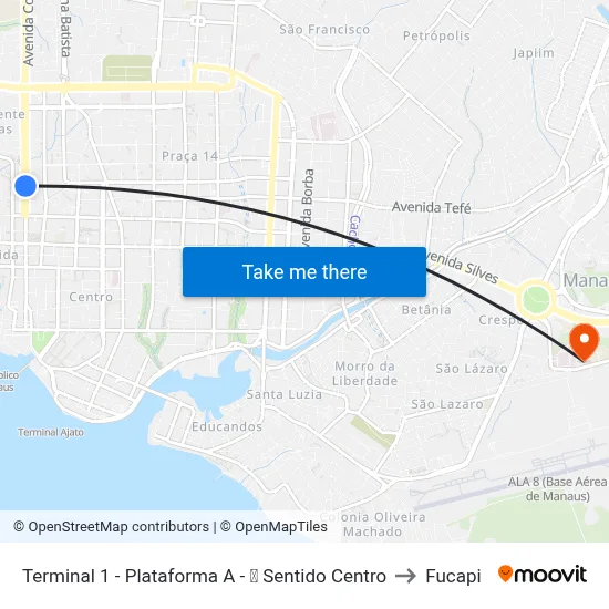 Terminal 1 - Plataforma A - ➎ Sentido Centro to Fucapi map