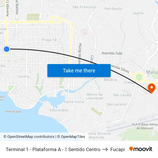 Terminal 1 - Plataforma A - ➐ Sentido Centro to Fucapi map
