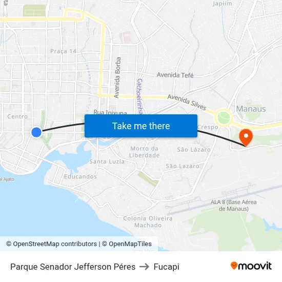 Parque Senador Jefferson Péres to Fucapi map