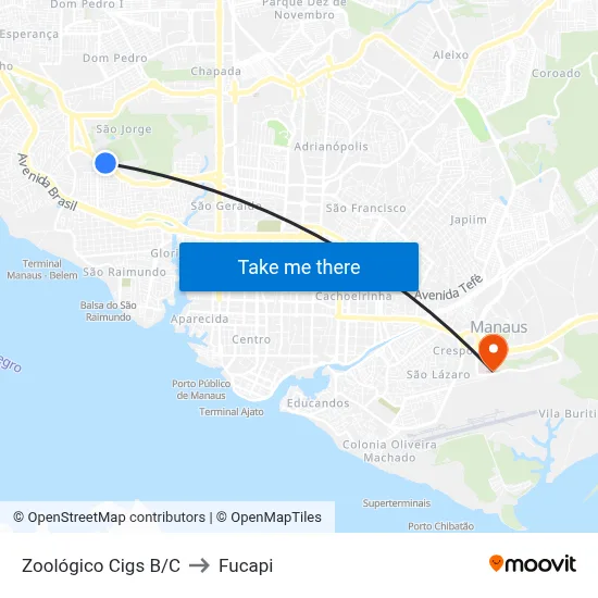 Zoológico Cigs B/C to Fucapi map