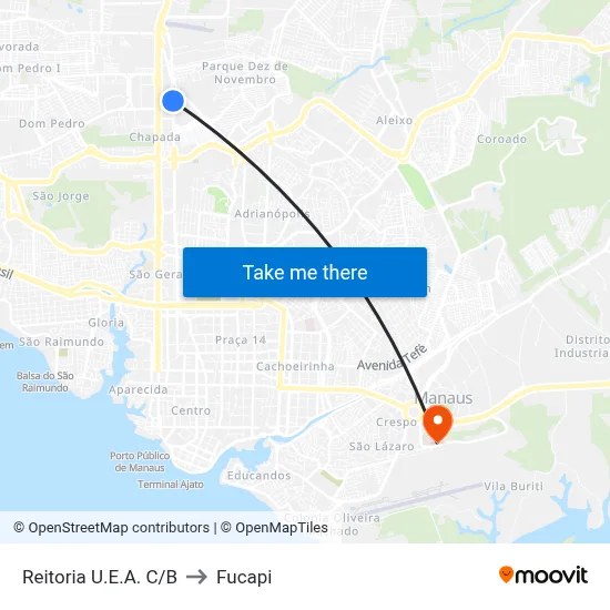 Reitoria U.E.A. C/B to Fucapi map