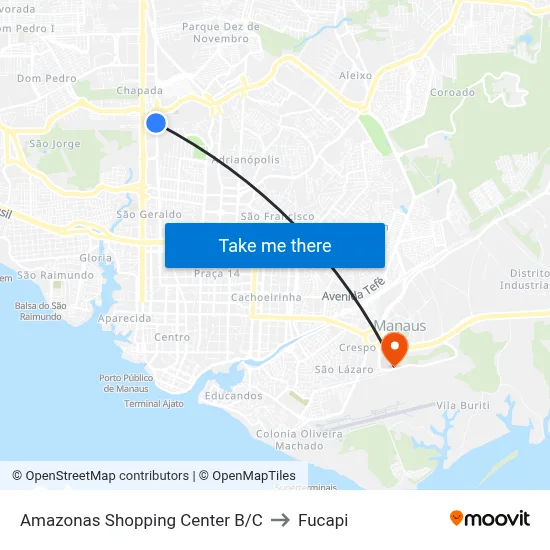 Amazonas Shopping Center B/C to Fucapi map