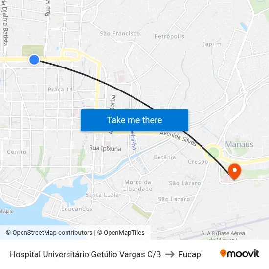 Hospital Universitário Getúlio Vargas C/B to Fucapi map