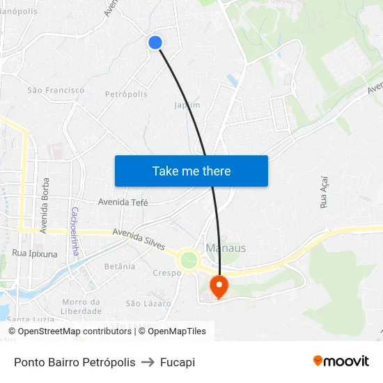 Ponto Bairro Petrópolis to Fucapi map