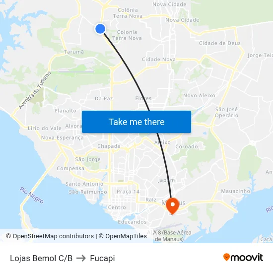 Lojas Bemol C/B to Fucapi map