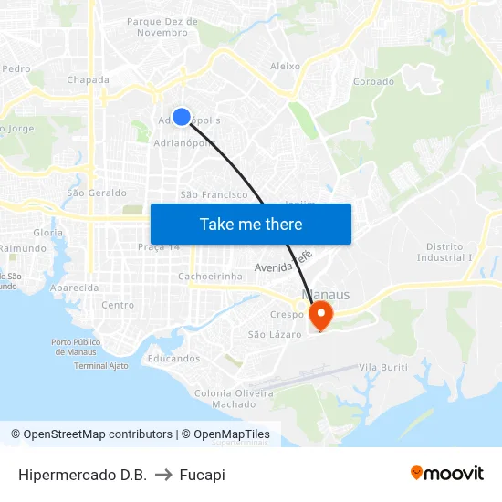 Hipermercado D.B. to Fucapi map