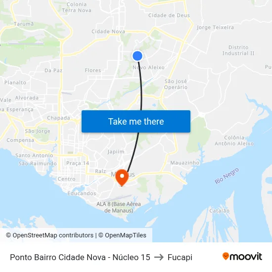 Ponto Bairro Cidade Nova - Núcleo 15 to Fucapi map