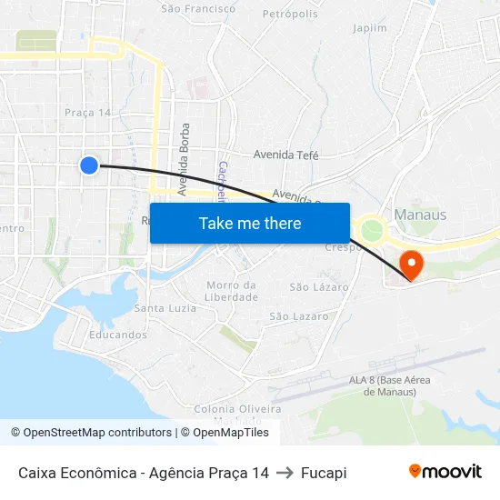 Caixa Econômica - Agência Praça 14 to Fucapi map