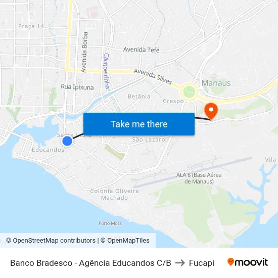 Banco Bradesco - Agência Educandos C/B to Fucapi map