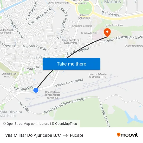 Vila Militar Do Ajuricaba B/C to Fucapi map