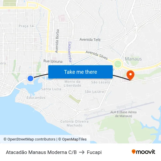 Atacadão Manaus Moderna C/B to Fucapi map
