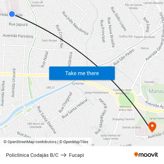 Policlínica Codajás B/C to Fucapi map