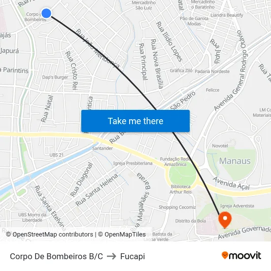 Corpo De Bombeiros B/C to Fucapi map