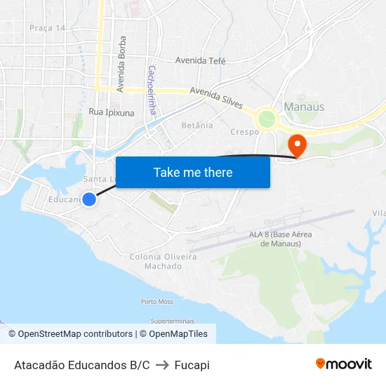 Atacadão Educandos B/C to Fucapi map