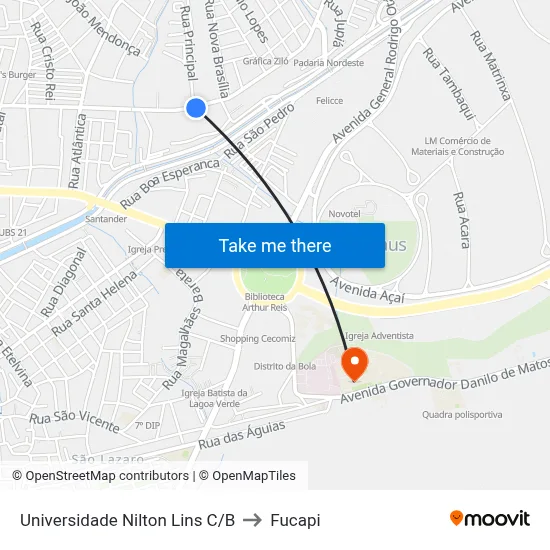 Universidade Nilton Lins C/B to Fucapi map