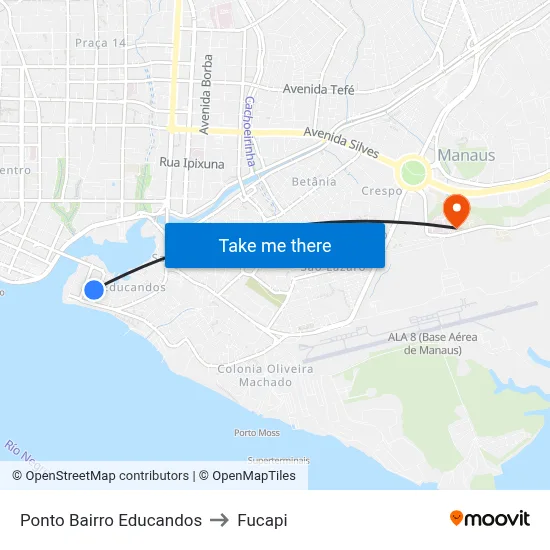 Ponto Bairro Educandos to Fucapi map
