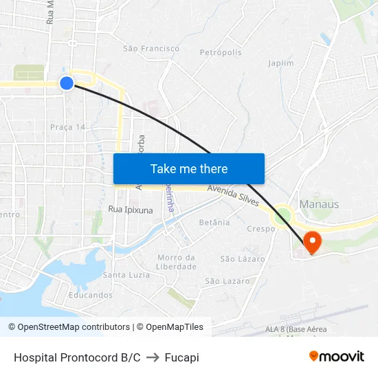 Hospital Prontocord B/C to Fucapi map