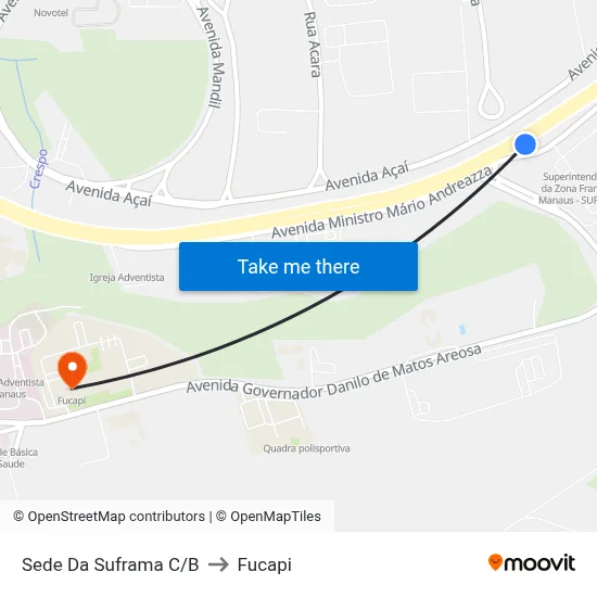 Sede Da Suframa C/B to Fucapi map