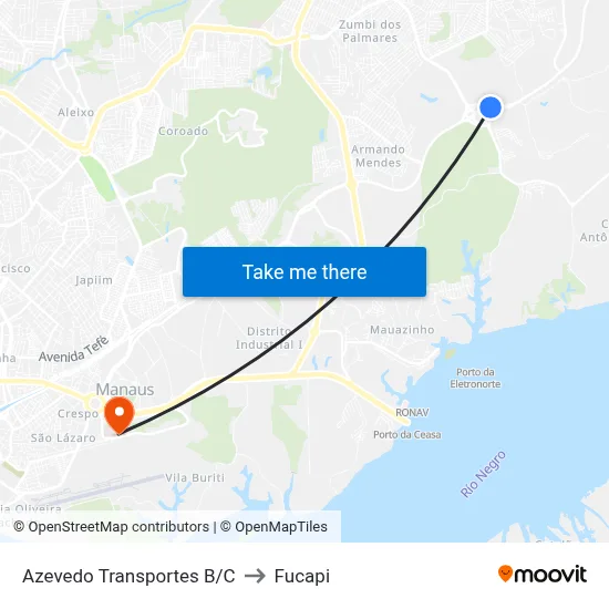 Azevedo Transportes B/C to Fucapi map