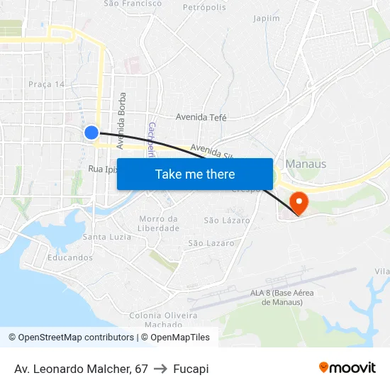 Av. Leonardo Malcher, 67 to Fucapi map