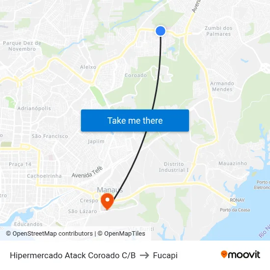 Hipermercado Atack Coroado C/B to Fucapi map