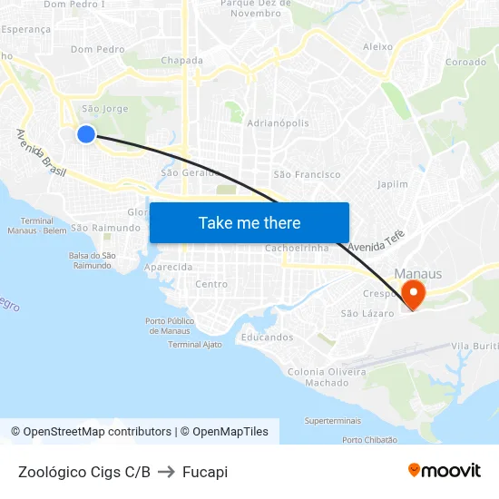 Zoológico Cigs C/B to Fucapi map