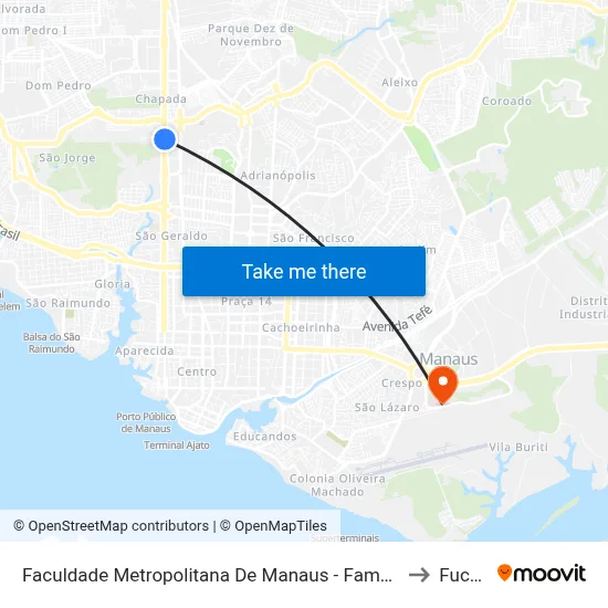 Faculdade Metropolitana De Manaus - Fametro C/B to Fucapi map