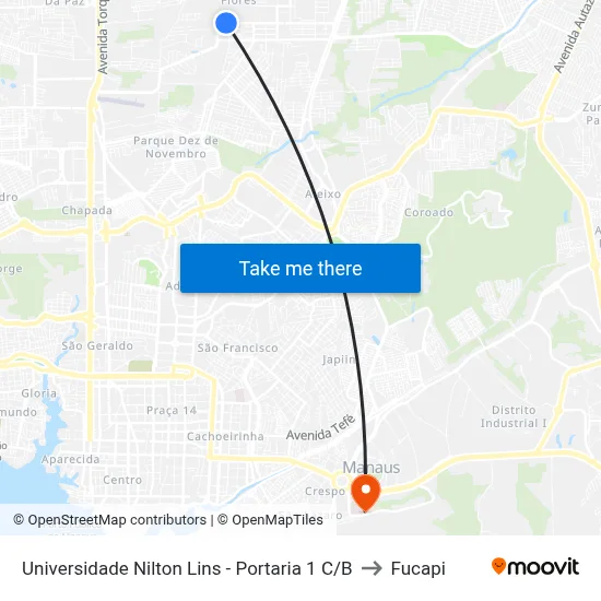 Universidade Nilton Lins - Portaria 1 C/B to Fucapi map