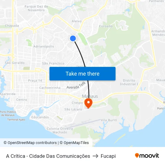 A Crítica - Cidade Das Comunicações to Fucapi map
