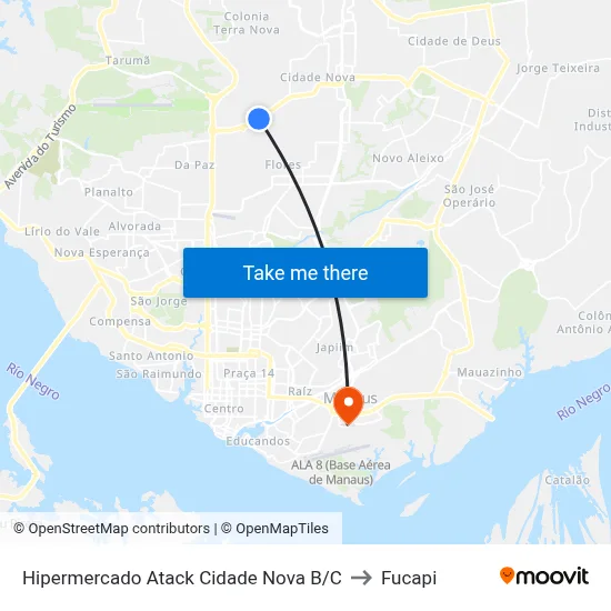 Hipermercado Atack Cidade Nova B/C to Fucapi map