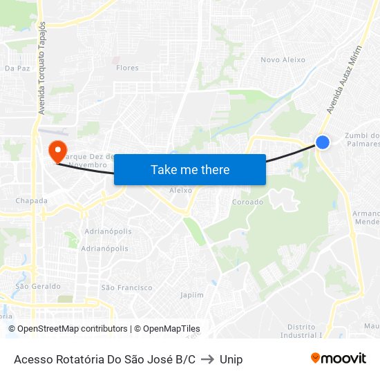 Acesso Rotatória Do São José B/C to Unip map